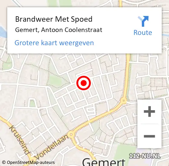 Locatie op kaart van de 112 melding: Brandweer Met Spoed Naar Gemert, Antoon Coolenstraat op 26 juli 2022 20:28