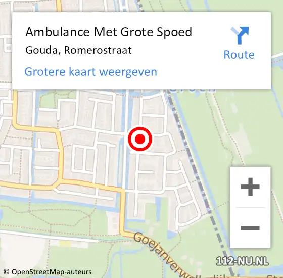 Locatie op kaart van de 112 melding: Ambulance Met Grote Spoed Naar Gouda, Romerostraat op 26 juli 2022 20:51