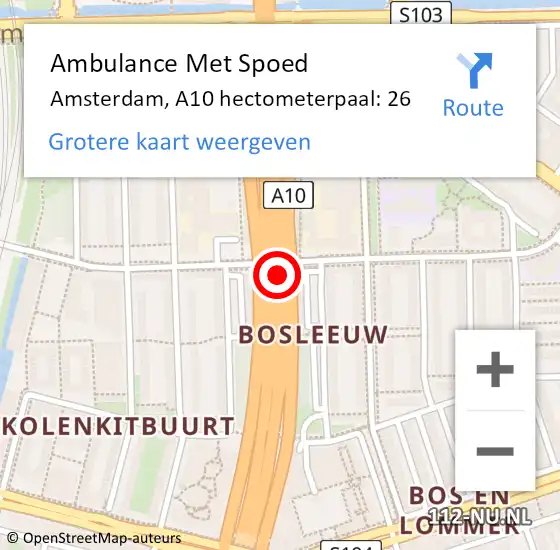 Locatie op kaart van de 112 melding: Ambulance Met Spoed Naar Amsterdam, A10 hectometerpaal: 26 op 26 juli 2022 21:12