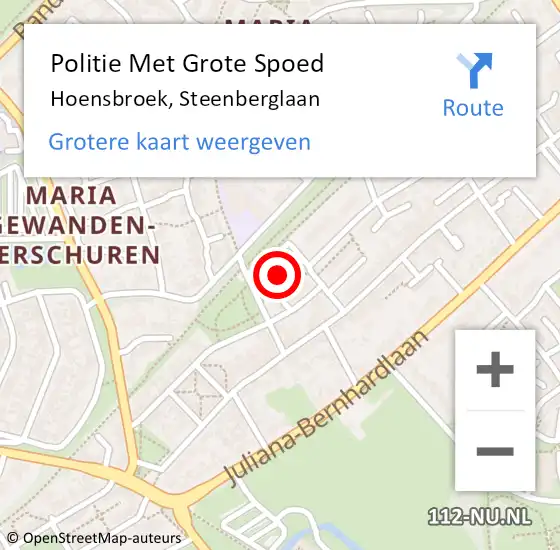 Locatie op kaart van de 112 melding: Politie Met Grote Spoed Naar Hoensbroek, Steenberglaan op 26 juli 2022 21:34