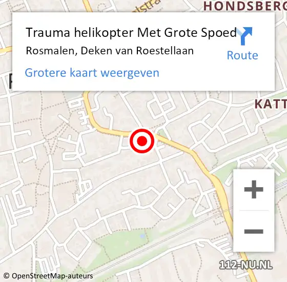 Locatie op kaart van de 112 melding: Trauma helikopter Met Grote Spoed Naar Rosmalen, Deken van Roestellaan op 26 juli 2022 22:04