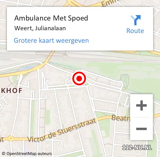 Locatie op kaart van de 112 melding: Ambulance Met Spoed Naar Weert, Julianalaan op 26 juli 2022 22:27