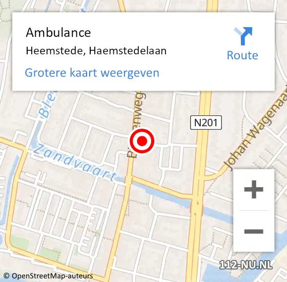 Locatie op kaart van de 112 melding: Ambulance Heemstede, Haemstedelaan op 26 juli 2022 22:40