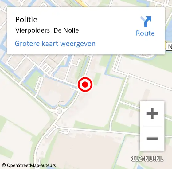 Locatie op kaart van de 112 melding: Politie Vierpolders, De Nolle op 26 juli 2022 22:51