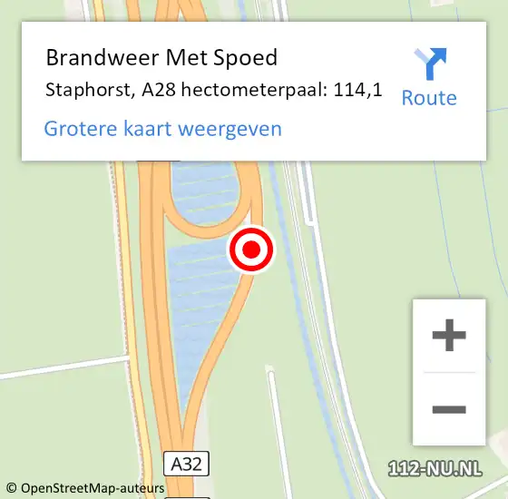 Locatie op kaart van de 112 melding: Brandweer Met Spoed Naar Staphorst, A28 hectometerpaal: 114,1 op 26 juli 2022 23:32