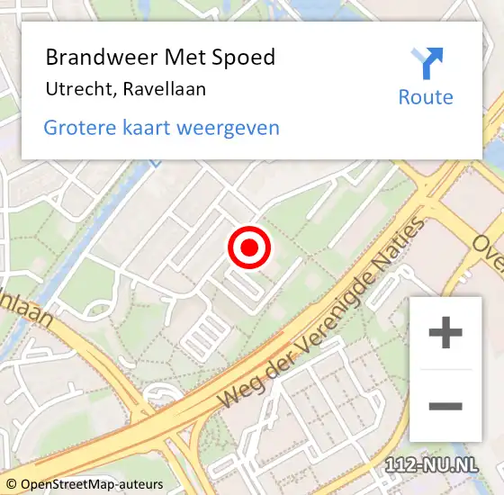 Locatie op kaart van de 112 melding: Brandweer Met Spoed Naar Utrecht, Ravellaan op 26 juli 2022 23:53