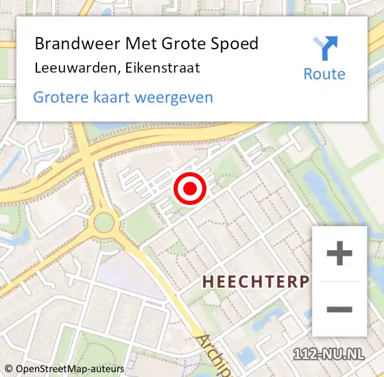 Locatie op kaart van de 112 melding: Brandweer Met Grote Spoed Naar Leeuwarden, Eikenstraat op 27 juli 2022 00:06