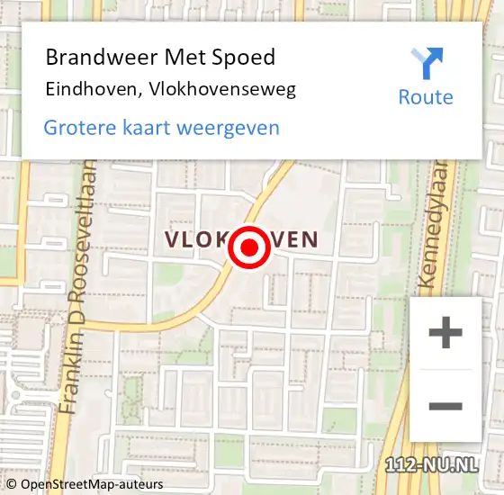 Locatie op kaart van de 112 melding: Brandweer Met Spoed Naar Eindhoven, Vlokhovenseweg op 27 juli 2022 00:21