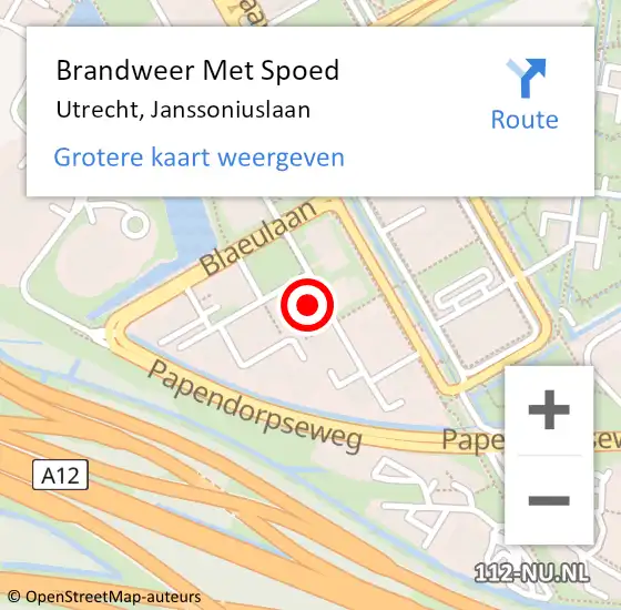 Locatie op kaart van de 112 melding: Brandweer Met Spoed Naar Utrecht, Janssoniuslaan op 27 juli 2022 00:28