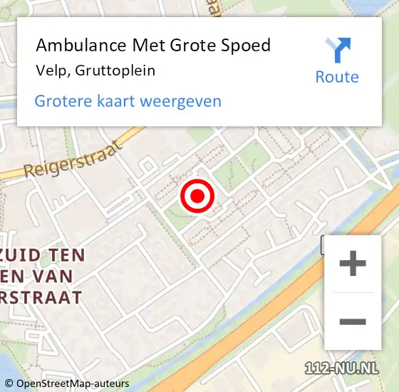 Locatie op kaart van de 112 melding: Ambulance Met Grote Spoed Naar Velp, Gruttoplein op 27 juli 2022 00:41