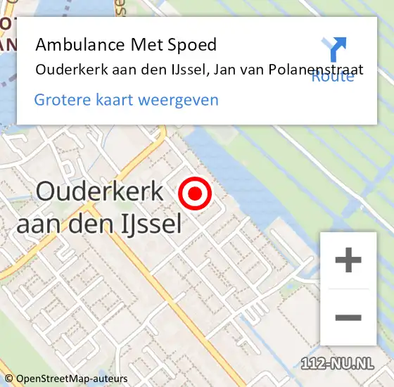 Locatie op kaart van de 112 melding: Ambulance Met Spoed Naar Ouderkerk aan den IJssel, Jan van Polanenstraat op 27 juli 2022 00:47