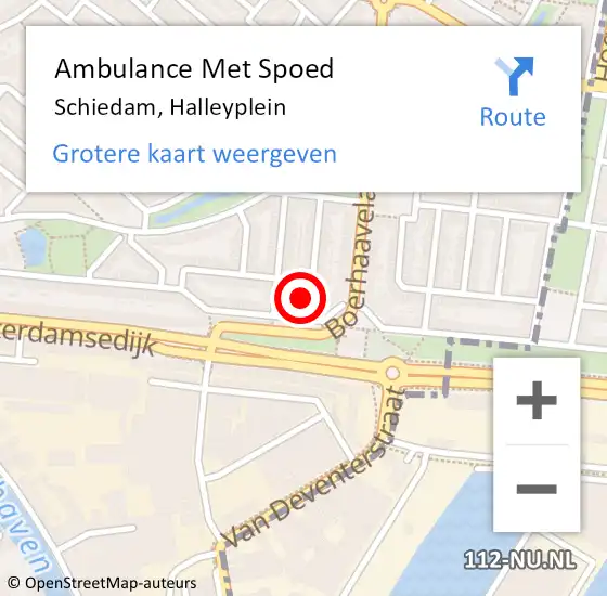 Locatie op kaart van de 112 melding: Ambulance Met Spoed Naar Schiedam, Halleyplein op 27 juli 2022 01:13