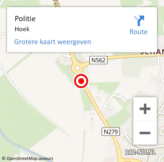 Locatie op kaart van de 112 melding: Politie Hoek op 27 juli 2022 03:55