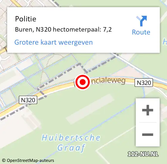 Locatie op kaart van de 112 melding: Politie Buren, N320 hectometerpaal: 7,2 op 27 juli 2022 05:05