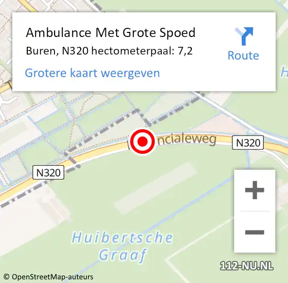 Locatie op kaart van de 112 melding: Ambulance Met Grote Spoed Naar Buren, N320 hectometerpaal: 7,2 op 27 juli 2022 05:05