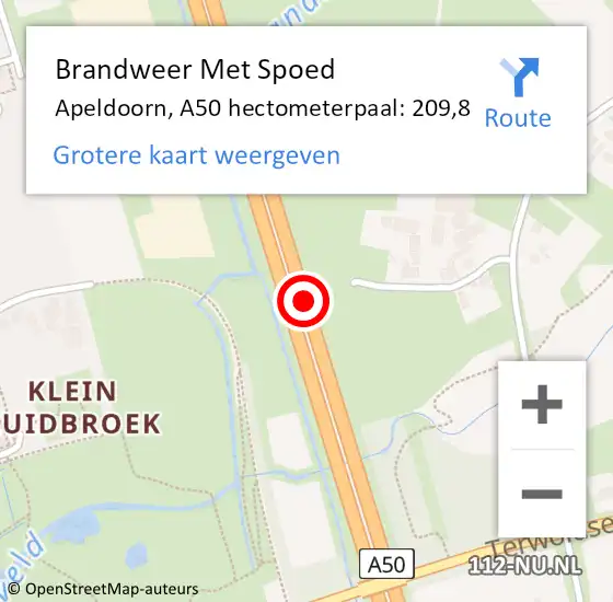 Locatie op kaart van de 112 melding: Brandweer Met Spoed Naar Apeldoorn, A50 hectometerpaal: 209,8 op 27 juli 2022 05:26