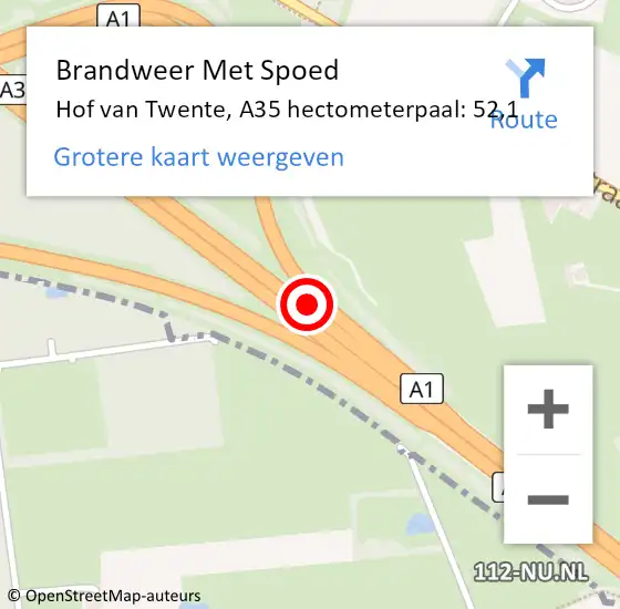 Locatie op kaart van de 112 melding: Brandweer Met Spoed Naar Hof van Twente, A35 hectometerpaal: 52,1 op 27 juli 2022 05:33