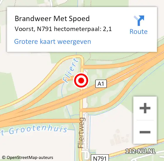Locatie op kaart van de 112 melding: Brandweer Met Spoed Naar Voorst, N791 hectometerpaal: 2,1 op 27 juli 2022 05:52