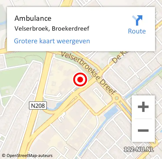 Locatie op kaart van de 112 melding: Ambulance Velserbroek, Broekerdreef op 27 juli 2022 05:55