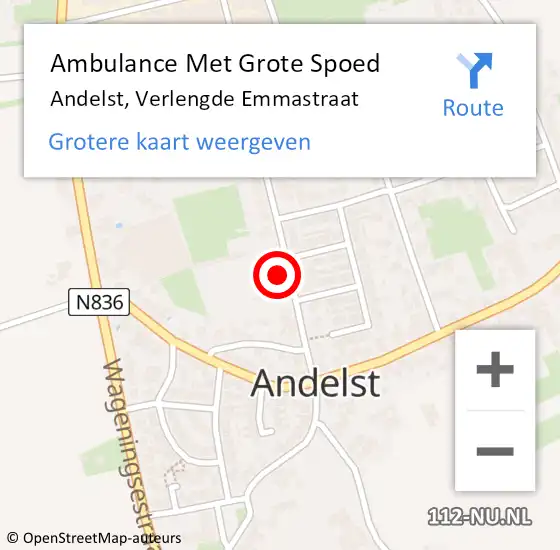 Locatie op kaart van de 112 melding: Ambulance Met Grote Spoed Naar Andelst, Verlengde Emmastraat op 27 juli 2022 06:01