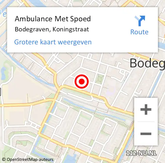 Locatie op kaart van de 112 melding: Ambulance Met Spoed Naar Bodegraven, Koningstraat op 27 juli 2022 07:54