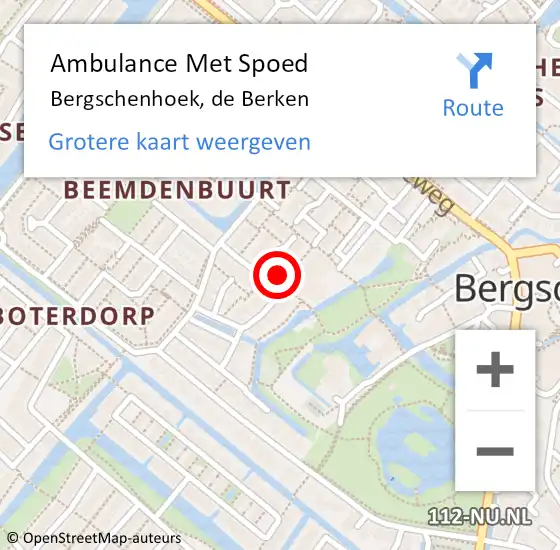 Locatie op kaart van de 112 melding: Ambulance Met Spoed Naar Bergschenhoek, de Berken op 27 juli 2022 09:11