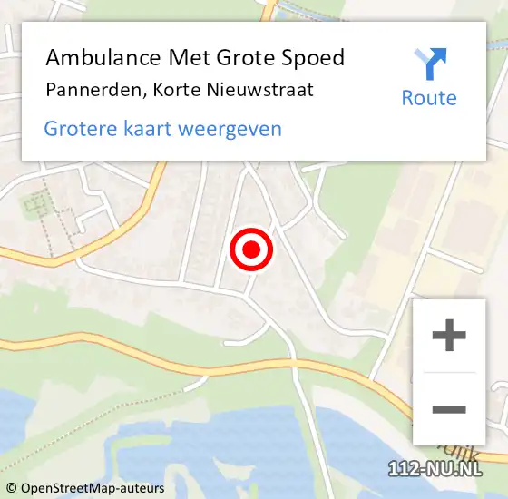 Locatie op kaart van de 112 melding: Ambulance Met Grote Spoed Naar Pannerden, Korte Nieuwstraat op 27 juli 2022 09:23