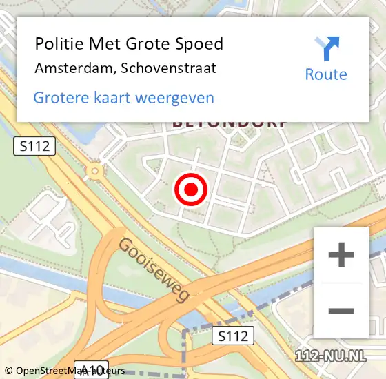 Locatie op kaart van de 112 melding: Politie Met Grote Spoed Naar Amsterdam, Schovenstraat op 27 juli 2022 09:24