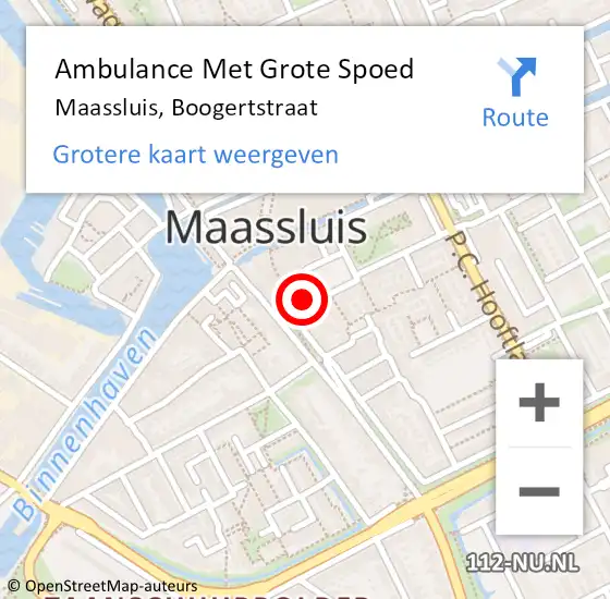 Locatie op kaart van de 112 melding: Ambulance Met Grote Spoed Naar Maassluis, Boogertstraat op 27 juli 2022 09:32