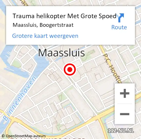 Locatie op kaart van de 112 melding: Trauma helikopter Met Grote Spoed Naar Maassluis, Boogertstraat op 27 juli 2022 09:35