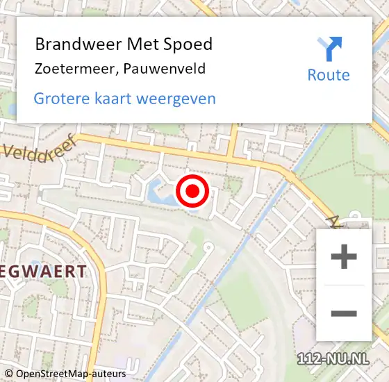 Locatie op kaart van de 112 melding: Brandweer Met Spoed Naar Zoetermeer, Pauwenveld op 27 juli 2022 09:55