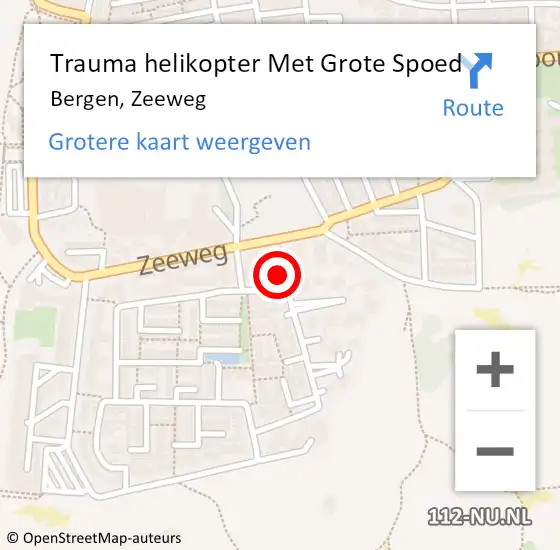 Locatie op kaart van de 112 melding: Trauma helikopter Met Grote Spoed Naar Bergen, Zeeweg op 27 juli 2022 10:15