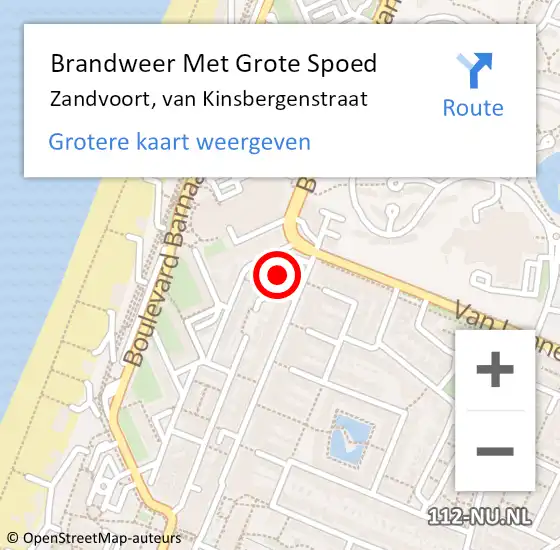 Locatie op kaart van de 112 melding: Brandweer Met Grote Spoed Naar Zandvoort, van Kinsbergenstraat op 27 juli 2022 10:27