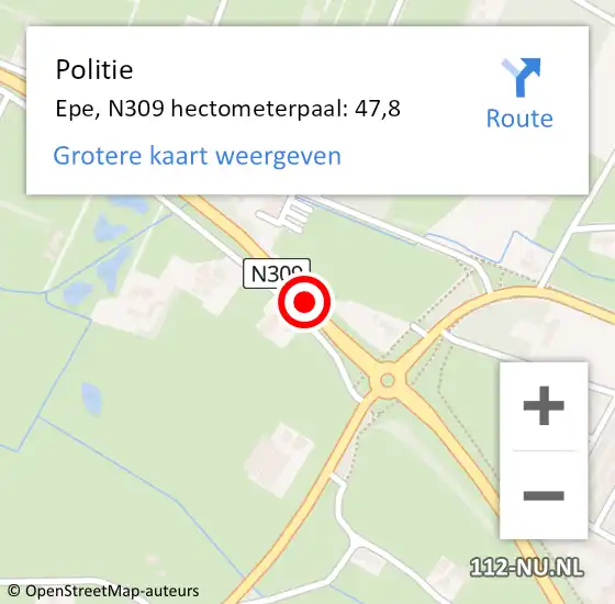 Locatie op kaart van de 112 melding: Politie Epe, N309 hectometerpaal: 47,8 op 27 juli 2022 10:42