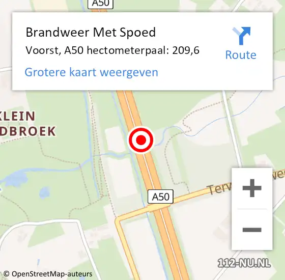 Locatie op kaart van de 112 melding: Brandweer Met Spoed Naar Voorst, A50 hectometerpaal: 209,6 op 27 juli 2022 11:00