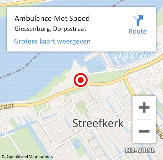 Locatie op kaart van de 112 melding: Ambulance Met Spoed Naar Giessenburg, Dorpsstraat op 27 juli 2022 11:07