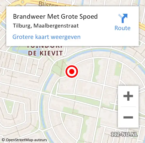 Locatie op kaart van de 112 melding: Brandweer Met Grote Spoed Naar Tilburg, Maalbergenstraat op 27 juli 2022 11:52