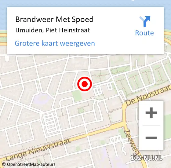 Locatie op kaart van de 112 melding: Brandweer Met Spoed Naar IJmuiden, Piet Heinstraat op 27 juli 2022 11:53