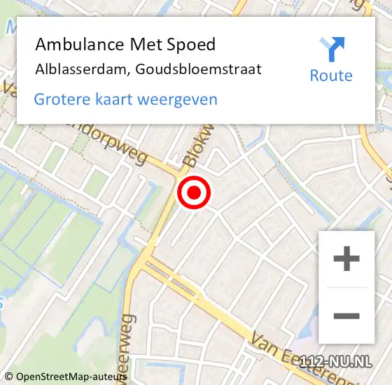 Locatie op kaart van de 112 melding: Ambulance Met Spoed Naar Alblasserdam, Goudsbloemstraat op 27 juli 2022 11:53