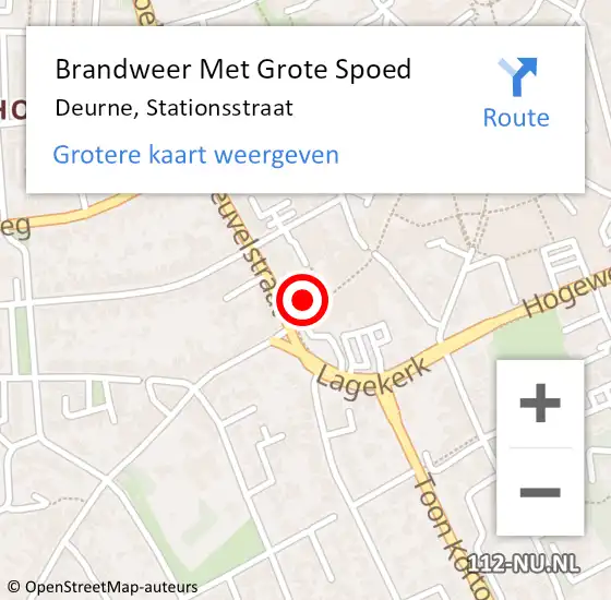 Locatie op kaart van de 112 melding: Brandweer Met Grote Spoed Naar Deurne, Stationsstraat op 27 juli 2022 11:55