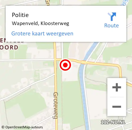 Locatie op kaart van de 112 melding: Politie Wapenveld, Kloosterweg op 27 juli 2022 12:03