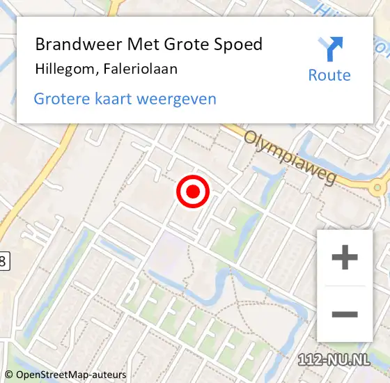 Locatie op kaart van de 112 melding: Brandweer Met Grote Spoed Naar Hillegom, Faleriolaan op 27 juli 2022 12:04