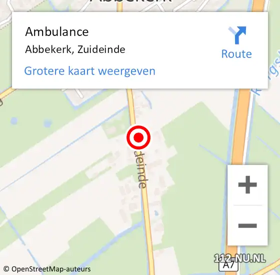 Locatie op kaart van de 112 melding: Ambulance Abbekerk, Zuideinde op 9 oktober 2013 12:28