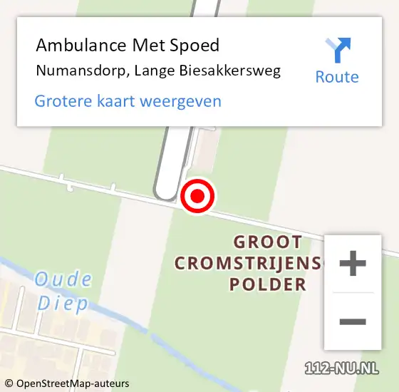 Locatie op kaart van de 112 melding: Ambulance Met Spoed Naar Numansdorp, Lange Biesakkersweg op 27 juli 2022 12:22