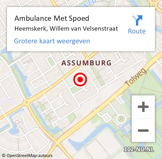 Locatie op kaart van de 112 melding: Ambulance Met Spoed Naar Heemskerk, Willem van Velsenstraat op 27 juli 2022 12:24