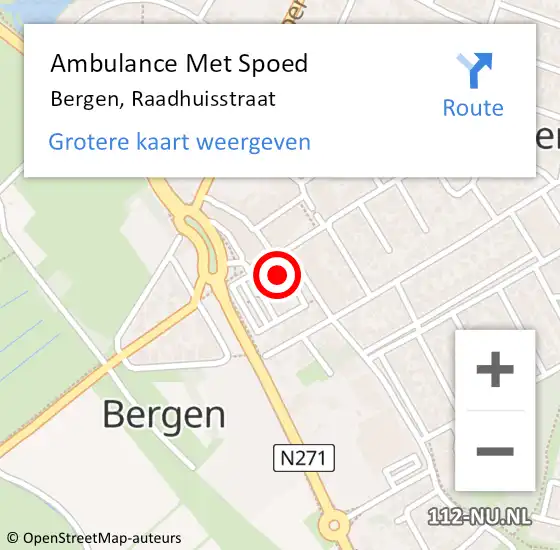 Locatie op kaart van de 112 melding: Ambulance Met Spoed Naar Bergen, Raadhuisstraat op 27 juli 2022 12:25