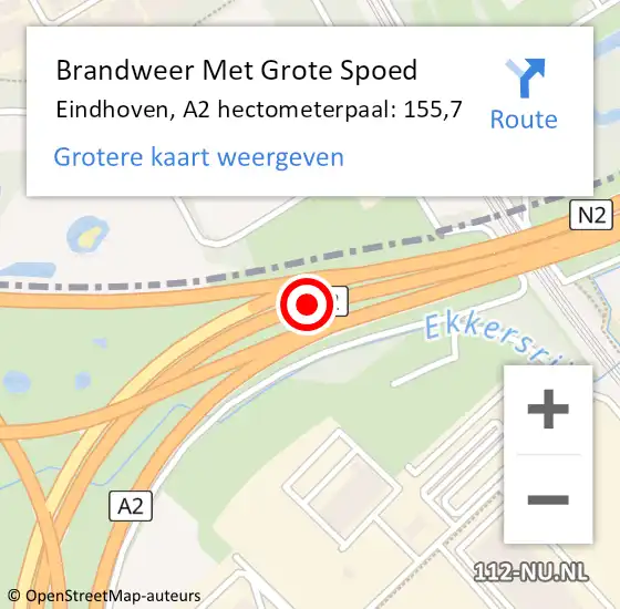 Locatie op kaart van de 112 melding: Brandweer Met Grote Spoed Naar Eindhoven, A2 hectometerpaal: 155,7 op 27 juli 2022 12:28