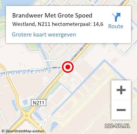 Locatie op kaart van de 112 melding: Brandweer Met Grote Spoed Naar Westland, N211 hectometerpaal: 14,6 op 27 juli 2022 12:38