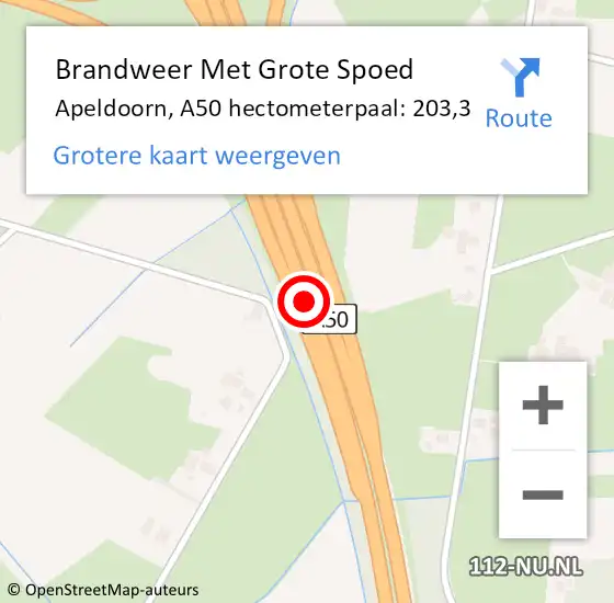 Locatie op kaart van de 112 melding: Brandweer Met Grote Spoed Naar Apeldoorn, A50 hectometerpaal: 203,3 op 27 juli 2022 13:03