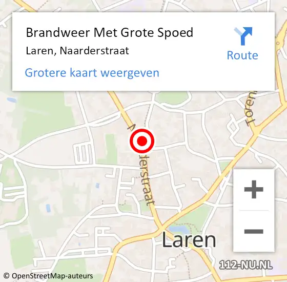 Locatie op kaart van de 112 melding: Brandweer Met Grote Spoed Naar Laren, Naarderstraat op 27 juli 2022 13:15